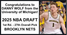 Congratulations to DANNY WOLF from the University of Michigan!  2025 NBA DRAFT 1st Rd. - 27th Overall Pick BROOKLYN NETS